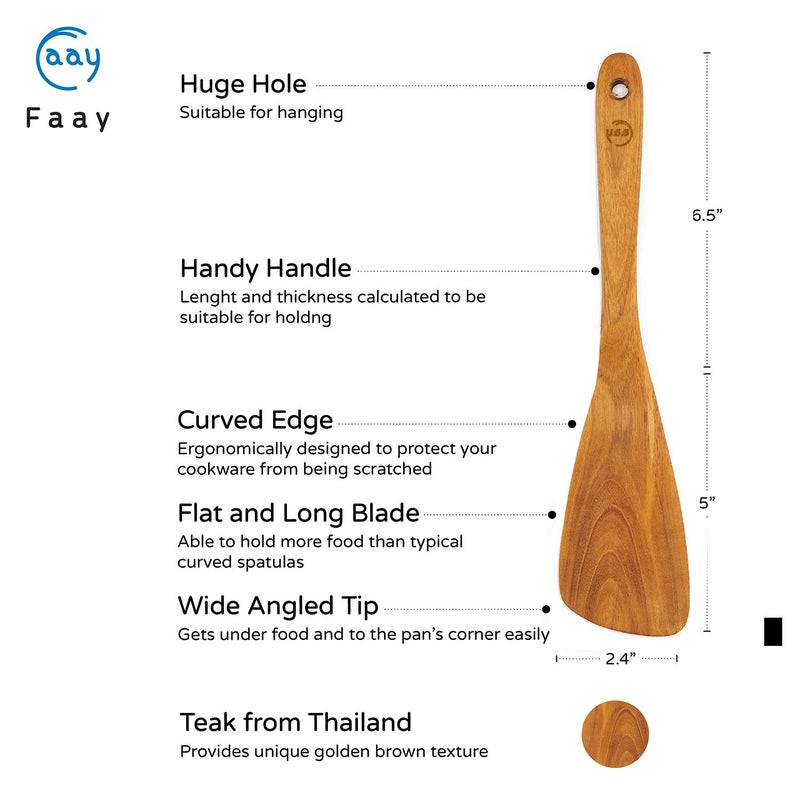 FAAY 11.5â€ Left-Hand Compact Wooden Spatula â€“ Angled Teak Turner for Left-Handed Cooking, Flat Wide Blade for Stir-Fry, Flipping & Scraping, Handcrafted Thai Teak, Safe for Nonstick Cookware - Image 2